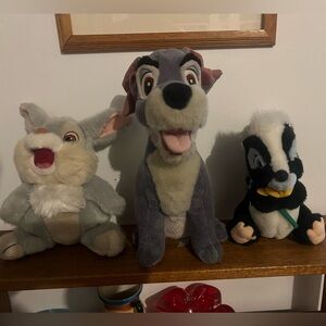 Vintage Disney Store Bambi, skunk and Lady of the tramp dog (sizes 9”-13”)